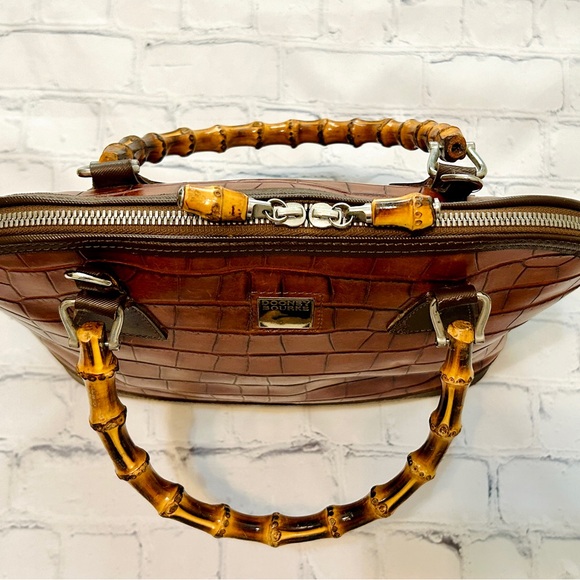 Dooney & Bourke Brown Croc-Embossed Satchel with Bamboo Handles - Vintage VGUC - Picture 3 of 15